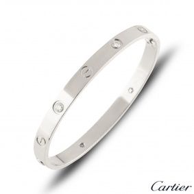 Cartier White Gold Half Diamond Love Bracelet Size 20 B6035820 Cartier White Gold Half Diamond Love Bracelet Size 20 B6035820